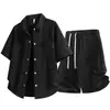 Conjunto de Camisa de Manga Corta con Cuadrícula de Burbujas para Hombre, Casual de Verano, Corte Holgado, Talla Grande, Conjunto Versátil de Camisa y Shorts, Combinación Elegante