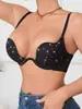 Ropa Interior de Diamante Brillante de Cristal Transfronterizo Europeo y Americano para Mujer, Aro de Acero Suave en Forma de Corazón Pequeño, Push-Up para Pecho Pequeño, Anti-Caída, Sujetador de Media Copa con Forma de U