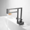 Grifo de lavabo de un solo agujero de cobre completo color gris pistola para baño, grifo de baño creativo simple hueco negro