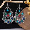 Brincos Europeus e Americanos Boêmios com Franjas e Turquesa, Brincos Estilo Étnico Vintage, Brincos Personalizados e Estilosos Atacado