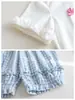 Conjunto de Verano para Niñas Lindo Bordado de Dibujos Animados Adorno de Encaje Camiseta de Manga Corta Pantalones Casuales Cuadros a la Moda Conjunto de Dos Piezas