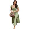 Amazon Popular Transfronteiriço Europeu e Americano Transfronteiriço Vestido Floral Francês de Decote Quadrado e Mangas Bufantes Saia Larga com Barbatanas