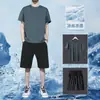 Traje Deportivo para Hombre Talla Grande Verano Hielo Seda Transpirable Elástico Manga Corta Pantalones Cortos 2026 Nuevo Conjunto Casual de Dos Piezas