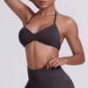 Sutiã Esportivo Cruzado de Cor Sólida com Alça Costas Bonitas Alta Resistência Push-Up Respirável Tricô Halter Roupas Fitness Roupas de Yoga para Mulheres