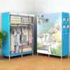 Guarda-Roupa Simples com Cabides Duplos, Guarda-Roupa de Tecido com Reforço de Tubo de Aço, Guarda-Roupa com Estrutura de Aço, Armário Dobrável para Armazenamento de Dormitório, Guarda-Roupa à Prova de Poeira, Transfronteiriço