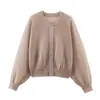 Cardigan Suéter Jacket de Punto Corto Holgado con Cuello Redondo y Mangas Largas con Cremallera, Ropa Nueva de Mujer Europea y Americana para Primavera