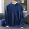 Suéter de punto de imitación de visón para hombre, color liso, con cremallera y cuello medio alto, para otoño e invierno, top de punto para usar como capa base, venta al por mayor transfronteriza