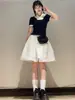 Falda Midi Blanca Calada Estilo Francés para Mujer, Primavera 2026, Cintura Alta, Corte Holgado, Versátil, Adelgazante, Adecuada para Figuras Pequeñas, Falda de Corte A
