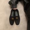 Zapatos de Piel Gamuza Simples Retro de Punta Redonda Estilo Británico para Mujer Plano Slip-On para Exterior Versátiles Zapatos para Ir al Trabajo