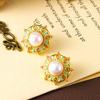 Brincos Originais Retro de Pérola de Água Doce para Mulheres Brincos Coloridos de Flor de Luxo Leve Estilo Étnico para o Verão