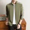 Chaqueta de Manga Larga Nueva para Hombre 2026, Nuevo Estilo Primavera y Otoño, Chaqueta Rayada de Cuello Alto Casual de Negocios Deportiva para Hombre de Mediana Edad