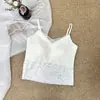Camisola sin costuras de encaje de malla con escote en V estilo francés y almohadillas en el busto, prenda interior versátil, artículo popular de otoño 3527