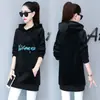 Sudadera de terciopelo para mujer de talla grande, otoño e invierno, longitud media, forro polar, gruesa, con capucha, forro polar de doble cara