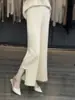 Pantalones de punto para mujer de lana 100%, de pierna ancha, ajustados, de cintura alta, con hebilla, color liso, sólidos, de moda, para ir al trabajo