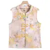 Chaleco de Botones Vintage de Primavera y Otoño para Madre, Chaleco sin Mangas Estilo Chino Estampado Talla Grande, Chaleco Estilo Chino para Mujeres de Mediana Edad