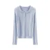Cárdigan de Punto Hueco con Cuello de Muñeca Blanco para Mujer Nueva Temporada Otoño/Invierno Capa Interior Top con Solapa Cardigan 100% Lana Pura