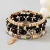 Bestseller popular europeu e americano transfronteiriço: Pulseira com pingente de coruja estilo boêmio, pulseira de contas com cordão elástico multicamadas