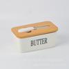Caja de Mantequilla Cerámica Explosiva Transfronteriza Hogareña de Gran Capacidad Caja de Queso Tazón de Mantequilla con Cuchillo Tapa de Bambú y Madera