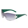 Gafas de Sol Europeas y Americanas Nuevas Y2K Mileniales Hot Girl Sin Marco Estrella de Cinco Puntas Una Pieza Estilo Aviador para Mujer