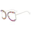 Nueva moda Caja de Metal D casa mismo estilo incrustaciones de diamante preciosas pasarela luz lujo gafas de sol femenina ins celebridad de internet gafas lisas