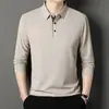 Camisa polo masculina de manga comprida transfronteiriça, adequada para primavera e outono, estilo business casual, com gola, projetada para homens de meia-idade e idosos, uma roupa estilosa para pais