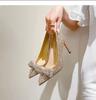 Zapatos de Boda Mujer 2023 Otoño Nuevo Oro Pedrería Lazo Zapatos Nupciales Cristal Tacones Altos Elegantes Tacones de Aguja