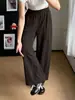 Pantalones de trabajo marrones color café con dobladillo curvo para mujer, nuevo estilo otoño 2026, tiro alto, corte relajado, talla petite, pantalones casuales de pierna ancha cropped