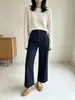 Número N.º 1~! Jeans reto de alta elasticidade em quatro direções com bordado para mulheres, novo modelo 2026, calça cropped larga solta