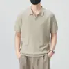 Camisa Polo de Tricô de Manga Curta de Verão Fina Shanggu Masculina Casual de Negócios Versátil Cor Sólida Top Refrescante
