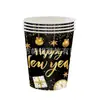 Fiesta de Nuevo Modelo Transfronteriza 2027 Año Nuevo Fondo Negro Chapado en Oro Suministros de Decoración para Fiesta Servilletas de Papel Mantel Vajilla Set de Arreglo