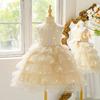 Chaleco de tirantes con cuentas para niñas transfronterizas Vestido de princesa Vestido de boda con lentejuelas de verano Vestido esponjoso de pastel para niña de las flores Dropshipping