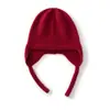 Chapéu de Cashmere outono e inverno novo, grosso, quente, de tricô, com abas para as orelhas, faixa de cabeça versátil cor sólida, gravata, topo redondo