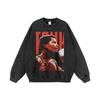 Suéter com Estampa Direta Estilo Americano Moda Nacional Oversize Gola Careca Antiga Lavado na Base Manga Longa Solta Hoodie para Homens e Mulheres