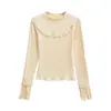 Camiseta de Manga Larga con Cuello Medio para Ropa Exterior, Versátil para Otoño e Invierno, Corte Ajustado, Capa Base con Forro Polar, Top Corto de Moda al por Mayor