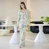 Pijama de Algodón Puro para Mujer con Conejito Lindo en Campo Azul, Cardigan Delgado de Gasa de Doble Capa, Manga Larga, Pantalones Largos, Conjunto para Casa