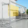 Tendedero de ropa balcón secado de edredones doble varilla engrosada tendedero de ropa y sombreros poste de secado al aire libre soporte de piso tubo de acero tendedero simple