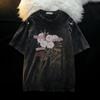 Camiseta de manga corta lavada de marca estadounidense de moda para hombre, estilo retro de verano para parejas mayores, camiseta de media manga estilo hip hop.