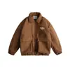 Roupas Vintage 25 Inverno Novo Retro Americano Gola Bordada Couro PU Estilo Motociclista Solta Roupa de Trabalho Jaqueta de Algodão