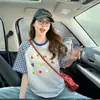 Camiseta de Manga Corta con Estampado Divertido de Frutas Estilo Retro Americano para Mujer, Verano, Corte Holgado, Diseño que Cubre la Cadera, Top de Nicho de Moda