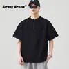 Camiseta Retro Americana para Hombre con Cuello Henry, Diseño Desestructurado, Sencilla Media Cremallera Ajuste Holgado Casual Color Sólido