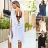 Vestido Sexy Sin Espalda con Flecos y Costuras de Ganchillo a Mano para Mujer, Holgado con Abertura, Protección Solar, Blusa de Playa 3012
