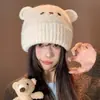 Bonito gorro de orejeras de dibujos animados, cálido y a prueba de viento de lana tejida para otoño e invierno, nuevo estilo versátil, adecuado tanto para hombres como para mujeres