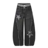 Jeans de calle retro americano con parche de estrella bordado para hombres y mujeres, pantalones holgados casuales versátiles de pierna curva para otoño