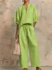 2026 Verano Nuevo Moda Casual Cruzada Europea y Americana para Mujer Holgado Color Sólido Cremallera Cuello Redondo Pantalones de Pierna Ancha Conjunto para Mujer