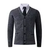 Amazon Ropa de punto para hombre Otoño e Invierno Nuevo Cárdigan de punto de un solo botón con cuello en V Ropa de punto Chaqueta superior engrosada con forro polar para hombre