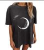 Top de manga corta con estampado de calavera Sol Luna, manga colgante vintage, ropa de verano gótica, negro, cuello redondo