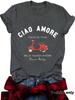 Estación Independiente Transfronteriza Verano Europeo y Americano CIAO AMORE Equipo de Motociclistas Suéter de Cuello Redondo Manga Corta ebay Camiseta para Mujer