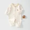 Mameluco sin costuras de una pieza para recién nacidos para primavera y otoño, mameluco de manga larga de algodón puro Clase A para niños y niñas, conjunto de gateo de dibujos animados