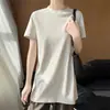 Camiseta de Manga Corta de Algodón 100% Puro, Cuello Semi Alto, Longitud Media, Estilo Nuevo 2026, Fresca al Tacto, Holgada, Cómoda y Amigable con la Piel para Mujer