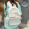 Brisa fresca, suave niebla, mochila con lazo de color azul sal marina de baja saturación para estudiantes de primaria, ligera y cómoda para ir a la escuela